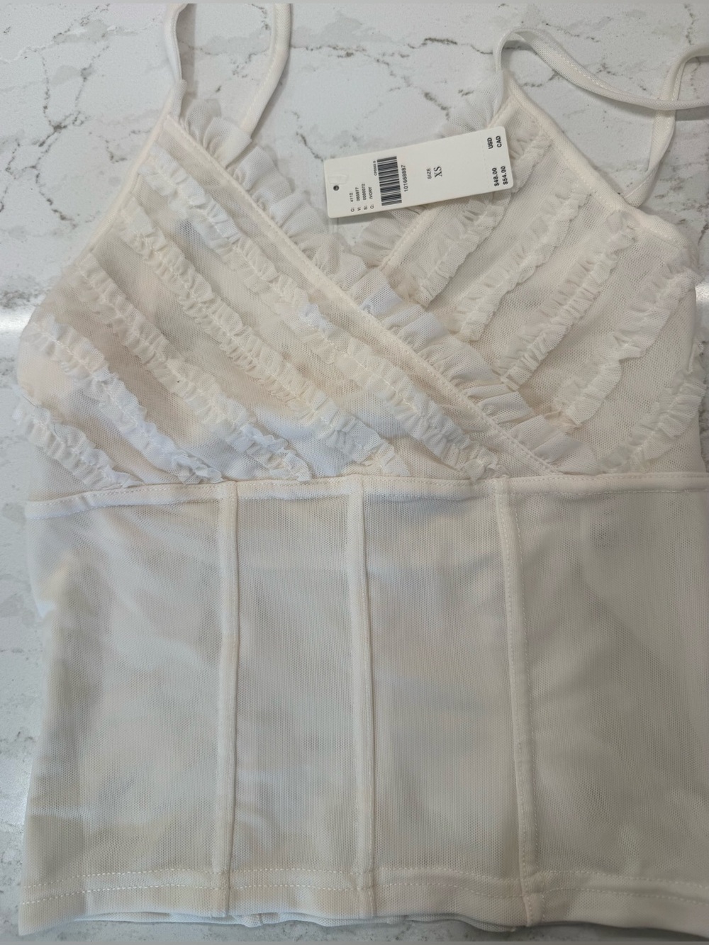 🤍🩰 NWT Pilcro Ivory Mesh Ruffle Corset Cami Top XS Anthropologie - Picture 6 of 7